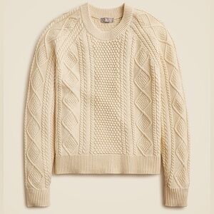 J. Crew XL Cream Cotton Cable-Knit Crewneck Sweater
